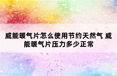 威能暖气片怎么使用节约天然气 威能暖气片压力多少正常